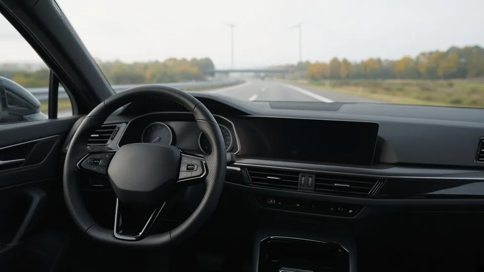 Dashboard van een auto met uitzicht op een snelweg